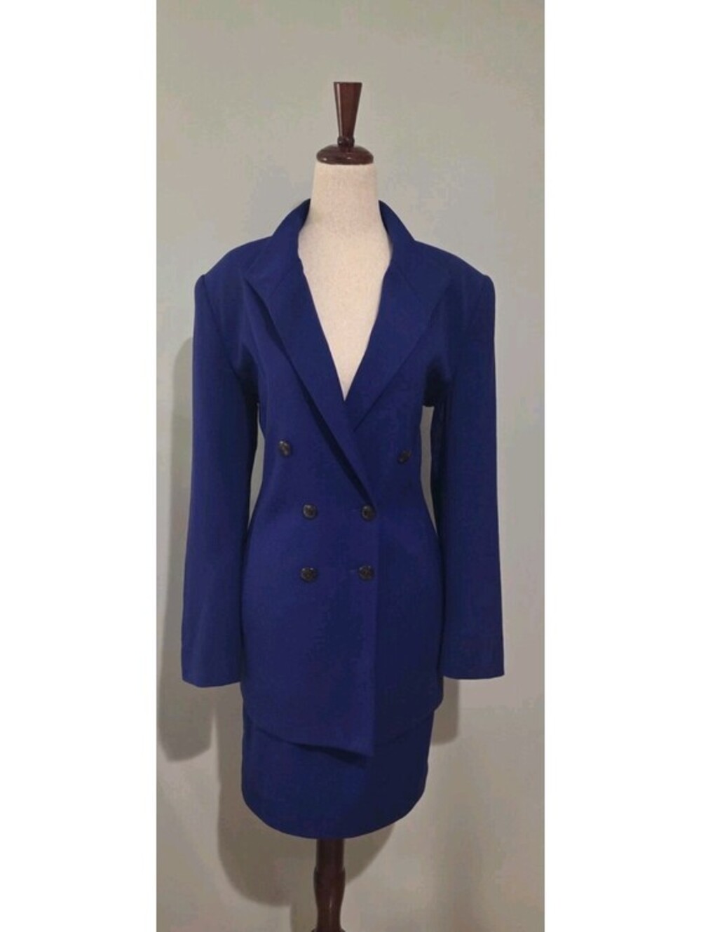 Dana Buchman Royal Blue Sz 10 Petite Skirt Suit Blazer Sz 8 Vintage 80s